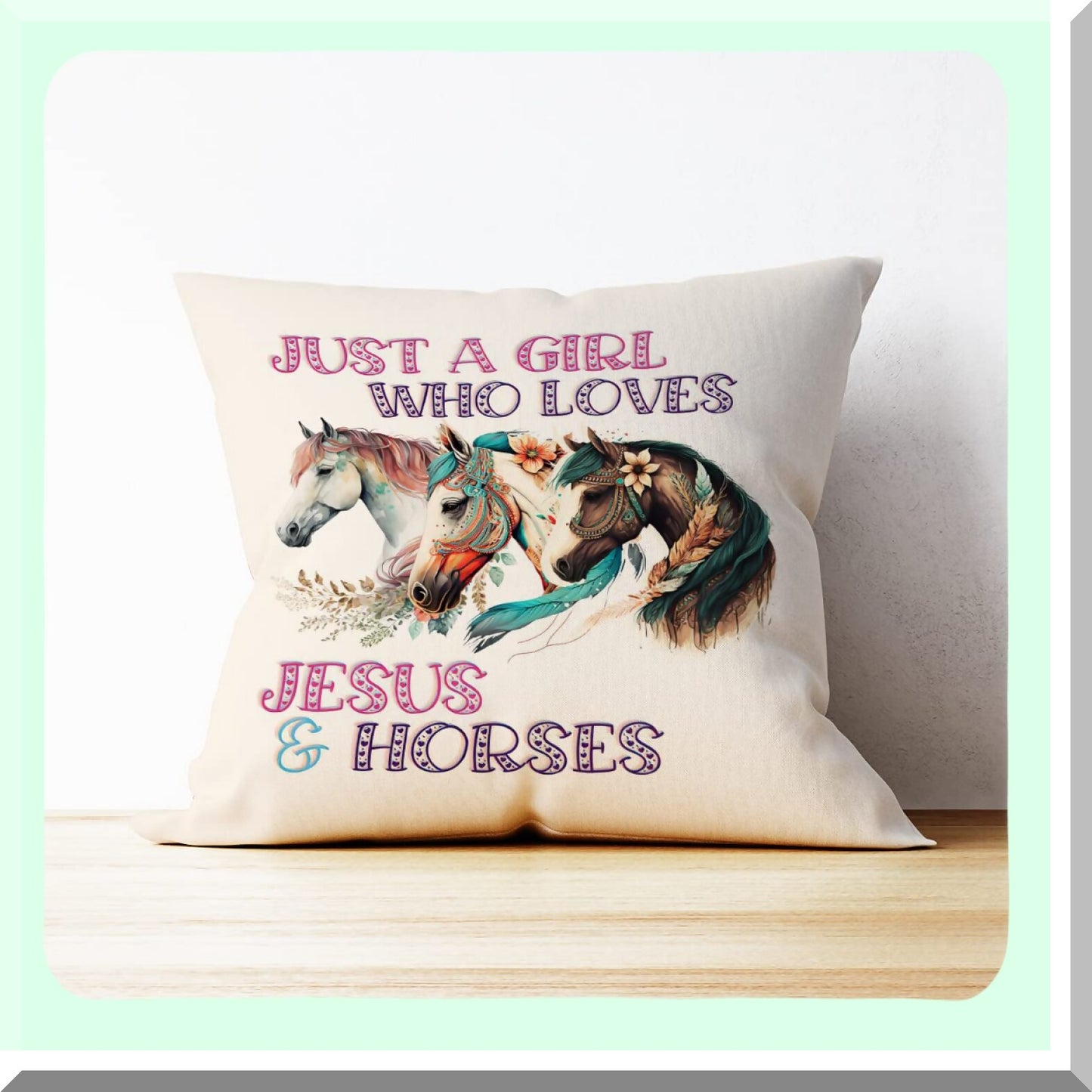 Linen Horse Pillow Cover Set - 18x18 Decorative Cushion for Girls Room, Bedroom Decor - Cute Horse Design, Soft Linen Fabric, Horse Lover Gift