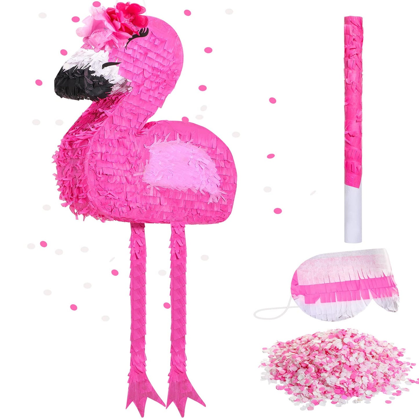 Flamingo Fun Pinata Party Pack - Includes Stick, Blindfold, Confetti, and Decorations! Perfect for Kids Birthday Parties, Baby Showers, and Summer Celebrations!