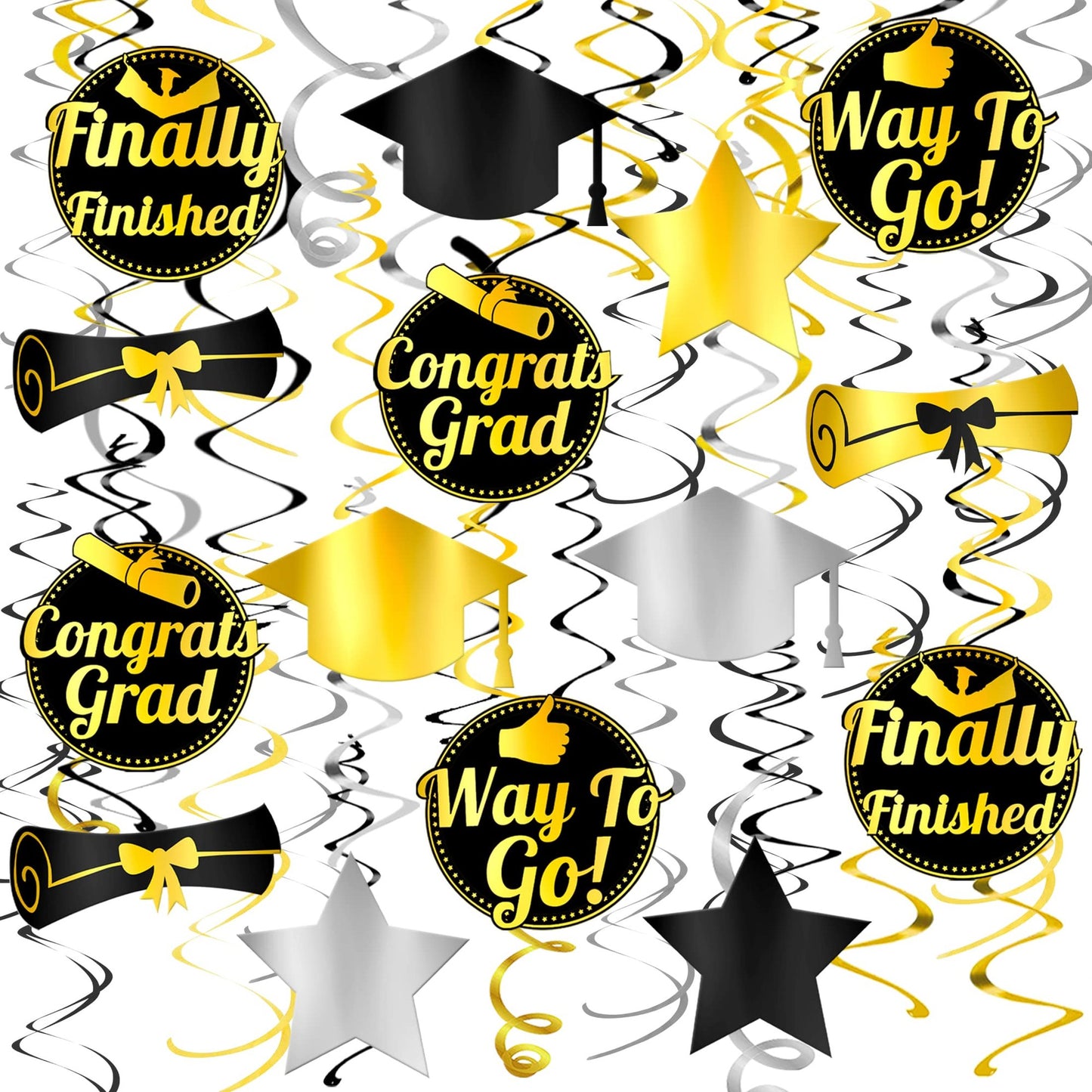 Graduation Hanging Decorations in Black and Gold