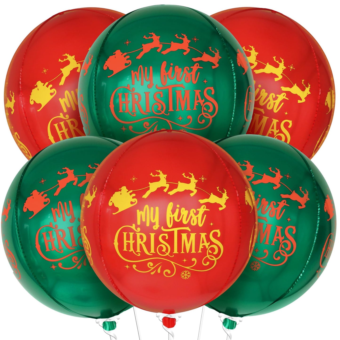 First Birthday Balloons Pack of 6 Red and Green Mylar Decorations