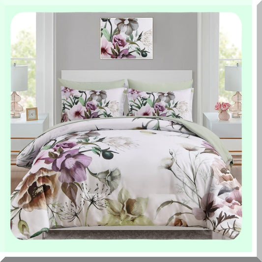 Green Blossom Bliss 7-Piece Queen Size Comforter Set - Elegant Floral Bed in a Bag with Soft Microfiber Sheets - All Season Bedding Set for a Cozy Night's Sleep