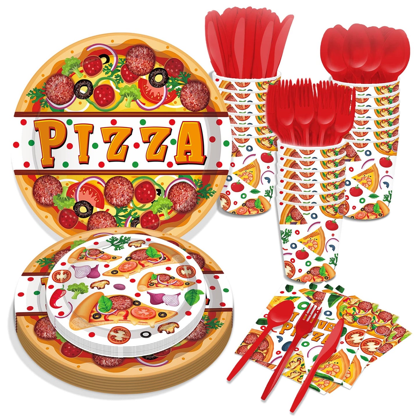 Pizza Fiesta Party Pack - Complete Pizza Party Supplies for 16 Guests! Includes Plates, Cups, Napkins, and Decorations for a Fun Pizza Themed Celebration!