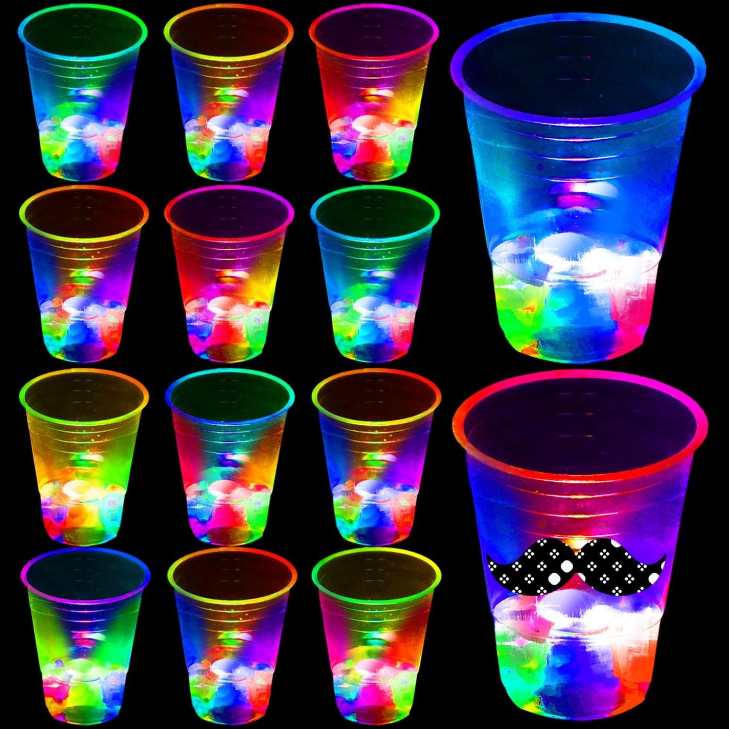 Glow Party Cups 16oz Pack for Indoor Outdoor Events