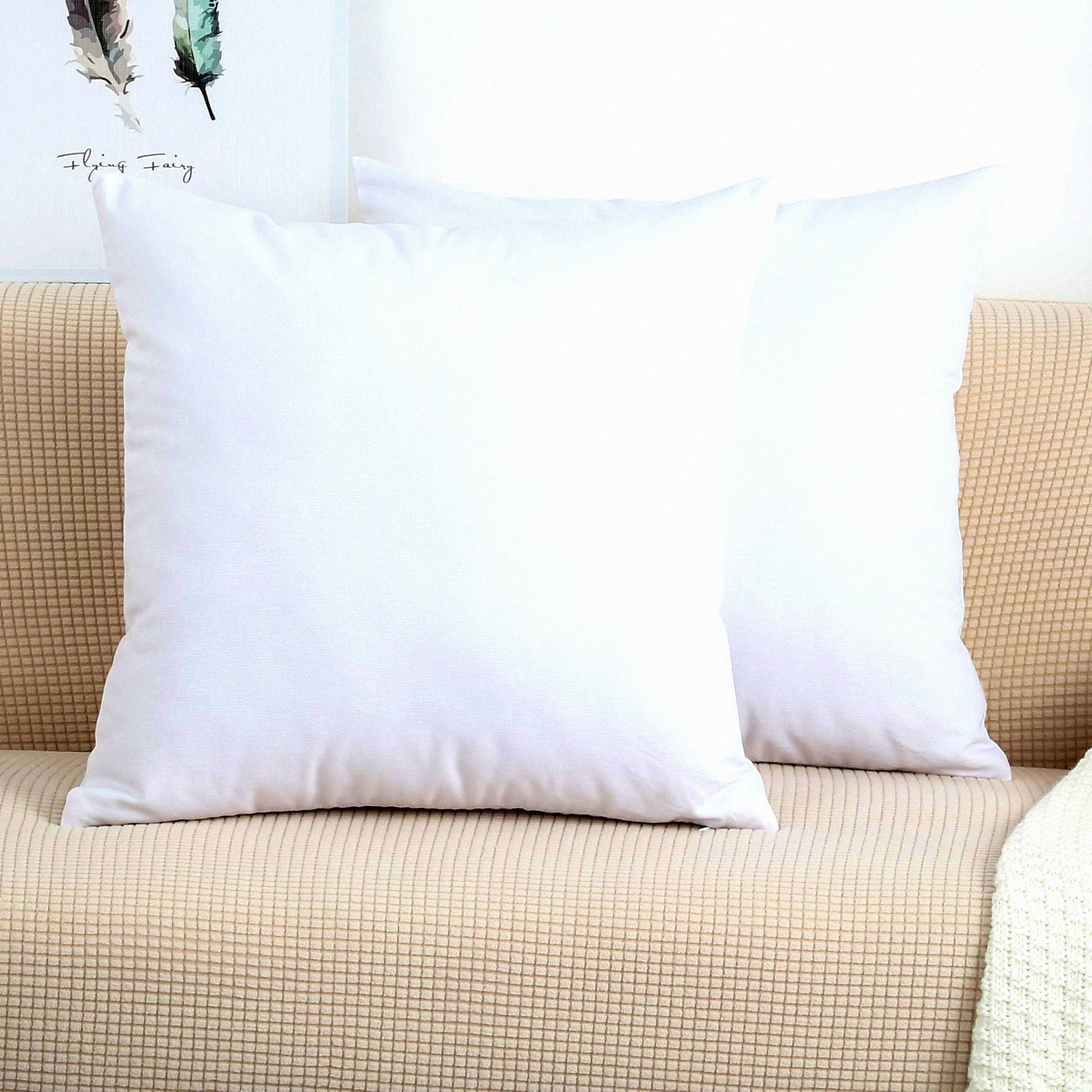 Cotton Canvas White Throw Pillow Shams - Decorative 12x12 Inch Covers - Solid Color Pillowcase - Pack of 1 - Home Decor Accent