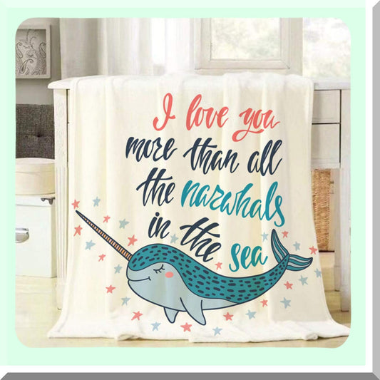 Narwhal Love Cozy Flannel Throw - Soft, Warm, and Decorative Blanket for Baby, Toddler, Dog, or Cat - 30x40 Inch