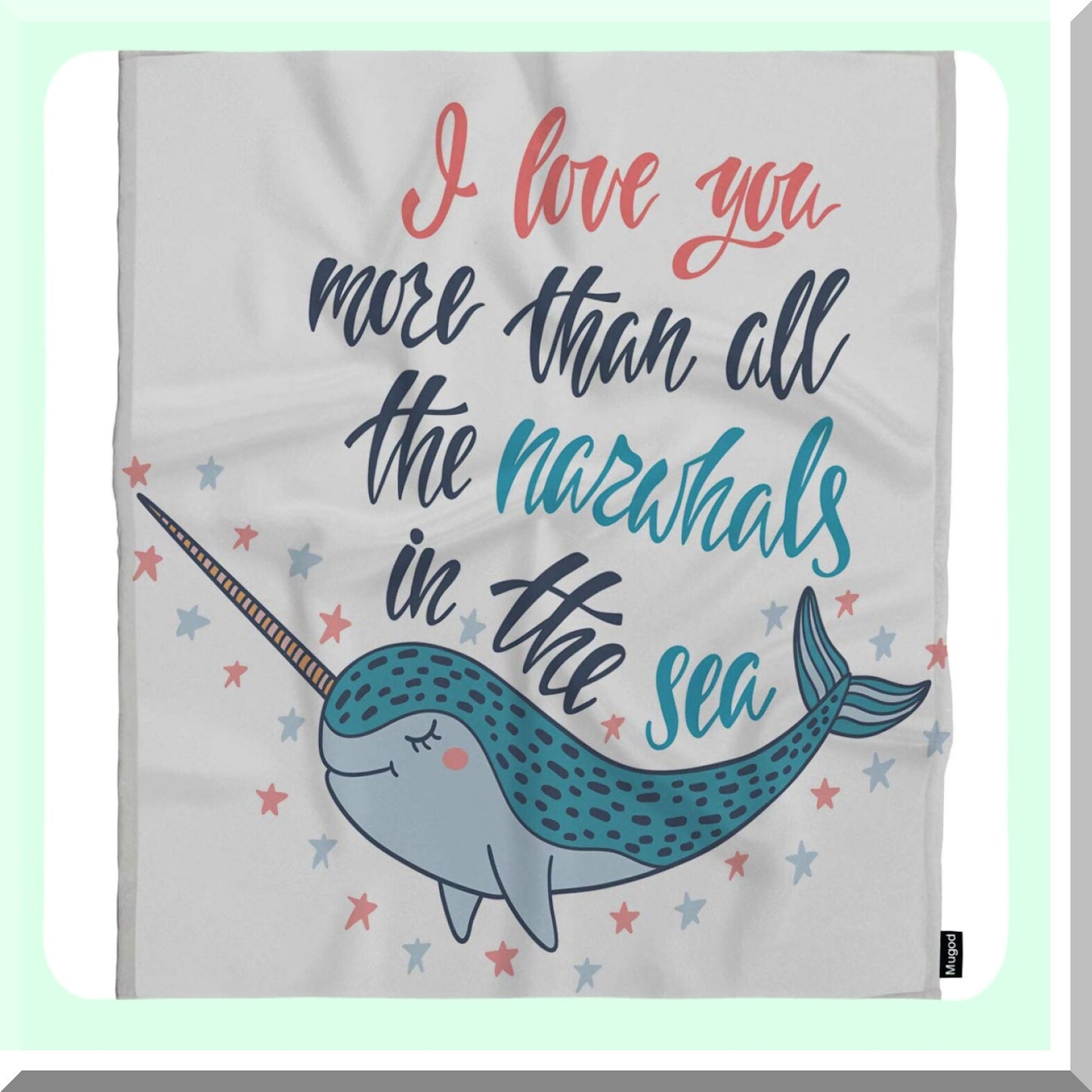 Narwhal Love Cozy Flannel Throw - Soft, Warm, and Decorative Blanket for Baby, Toddler, Dog, or Cat - 30x40 Inch