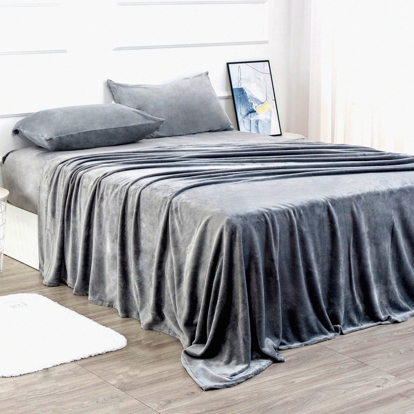 CozyPlush Twin Size Micro Fleece Bedding Set - Extra Soft Velvet Sheets & Pillowcase with Deep Pockets for All Seasons - Grey 3 Piece