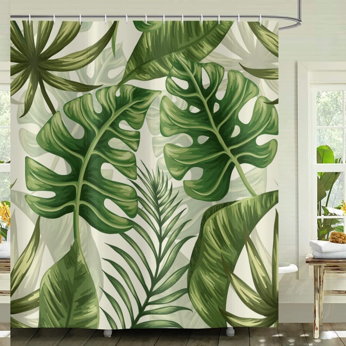 Tropical Leaves Shower Curtain Green 72x72 inch
