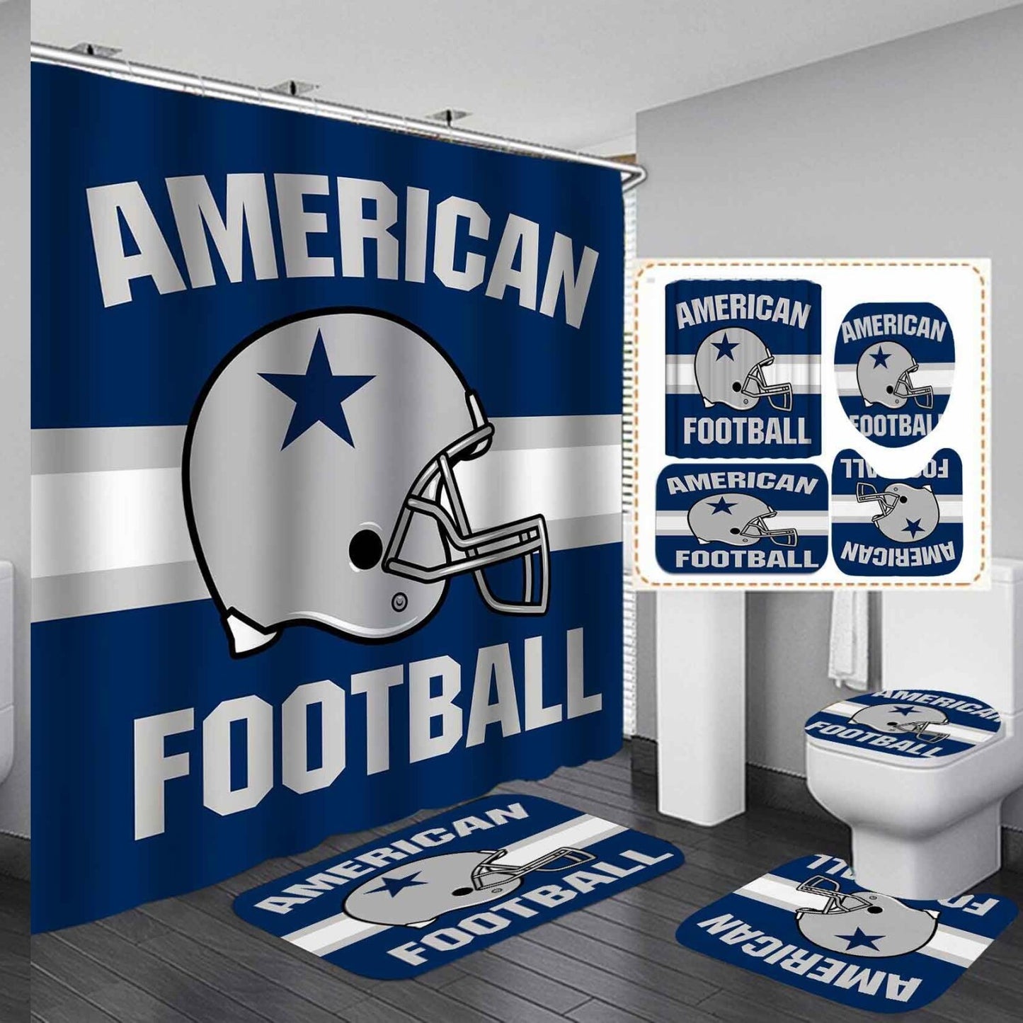 Football Shower Curtain Set with Bath Rugs