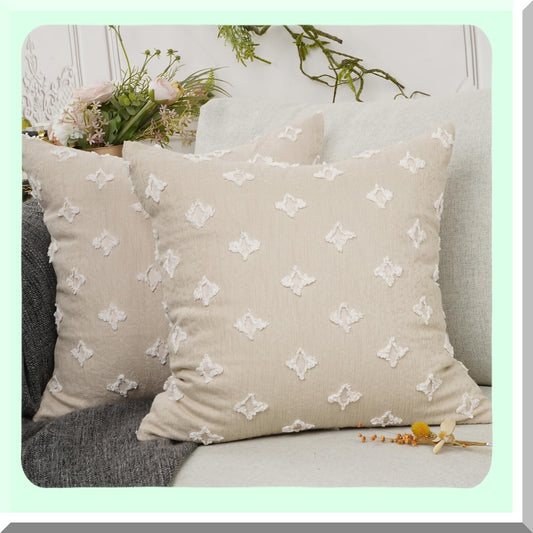 Rhombic Jacquard Decorative Pillow Covers - Soft Square Cushion Cases for Couch Sofa Bed - Beige Throw Pillow Set for Living Room & Bedroom - 18 X 18