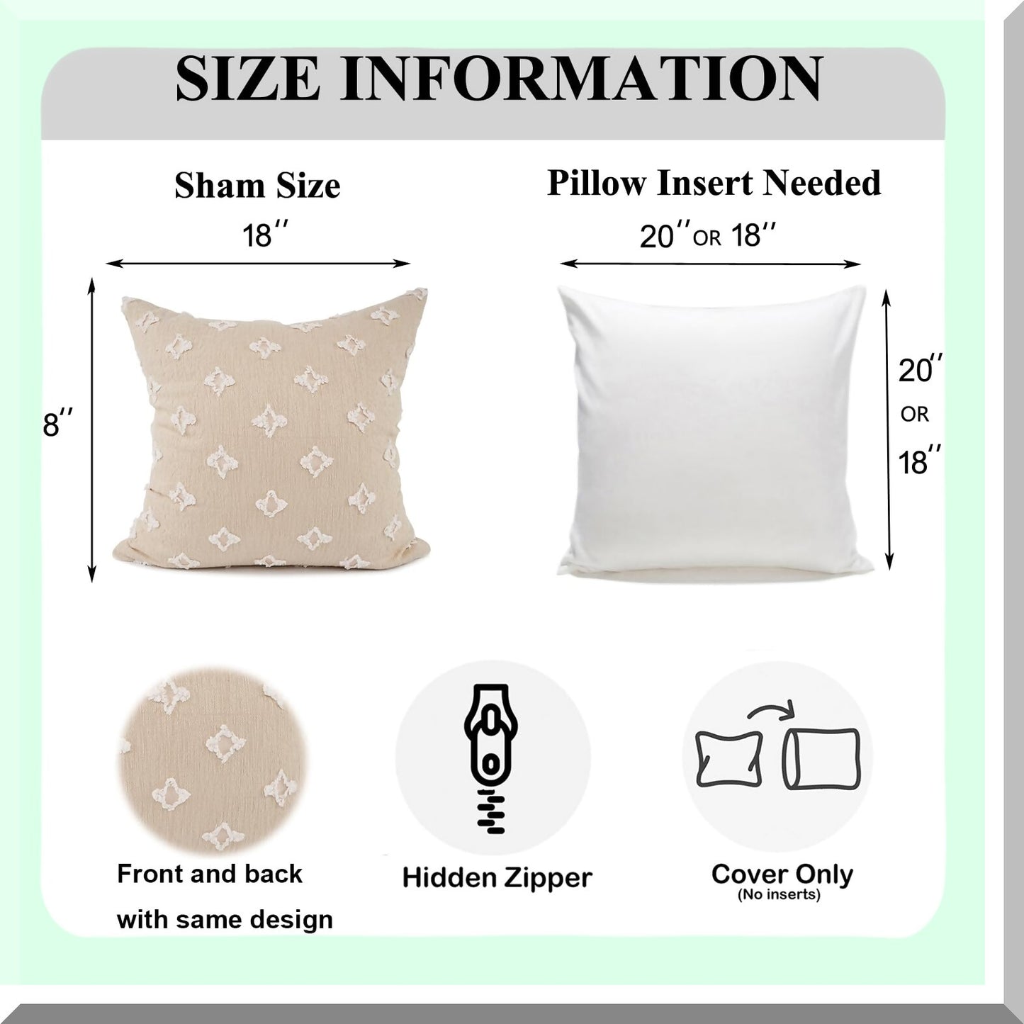 Rhombic Jacquard Decorative Pillow Covers - Soft Square Cushion Cases for Couch Sofa Bed - Beige Throw Pillow Set for Living Room & Bedroom - 18 X 18