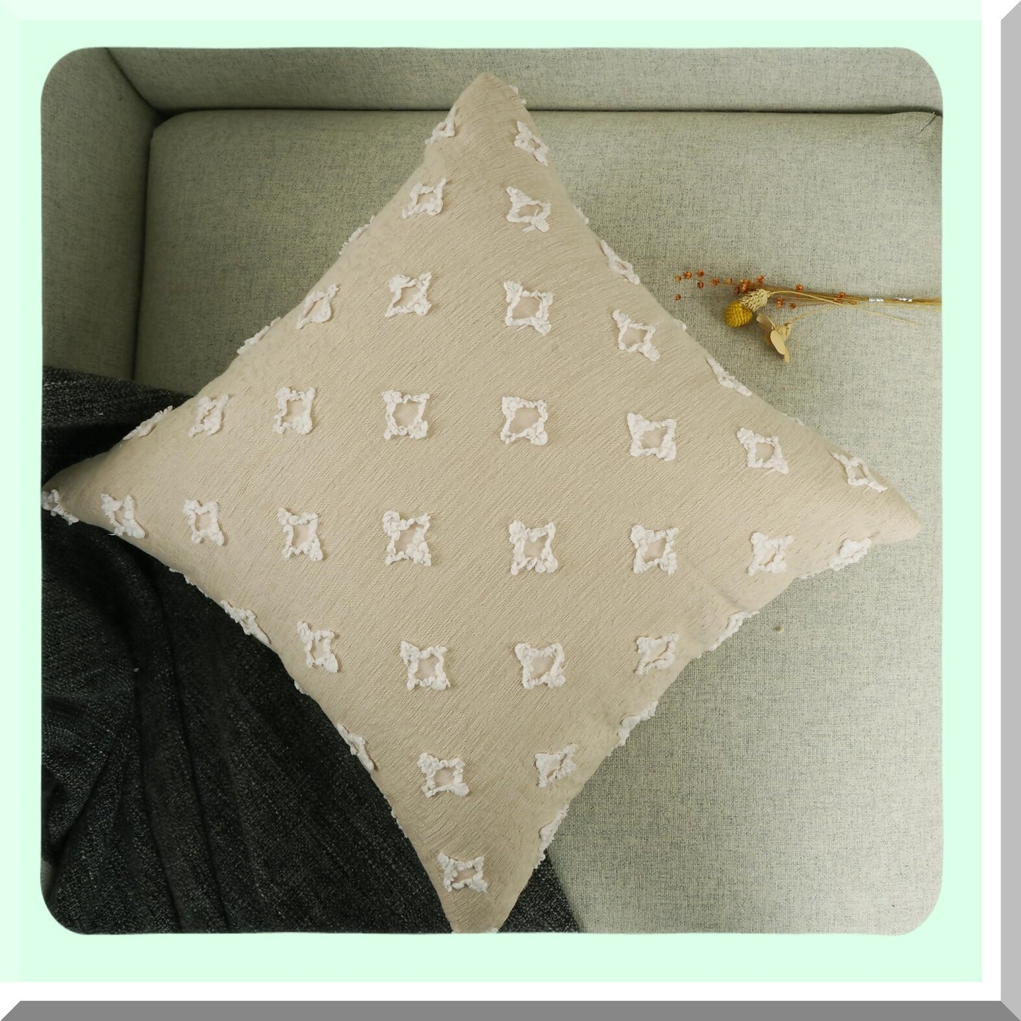 Rhombic Jacquard Decorative Pillow Covers - Soft Square Cushion Cases for Couch Sofa Bed - Beige Throw Pillow Set for Living Room & Bedroom - 18 X 18