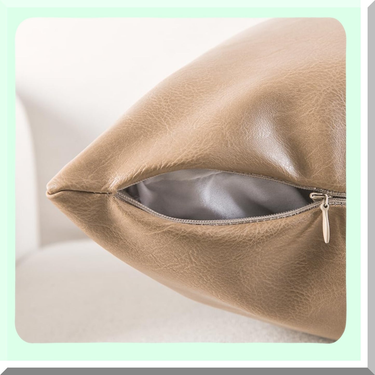 Waterproof Leather Lumbar Pillow Covers - Farmhouse Boho Decorative Cushion Case Set - Taupe Beige Plaid Stitched Throw Pillows for Couch Bed - 12x20 Inch 2 Pack