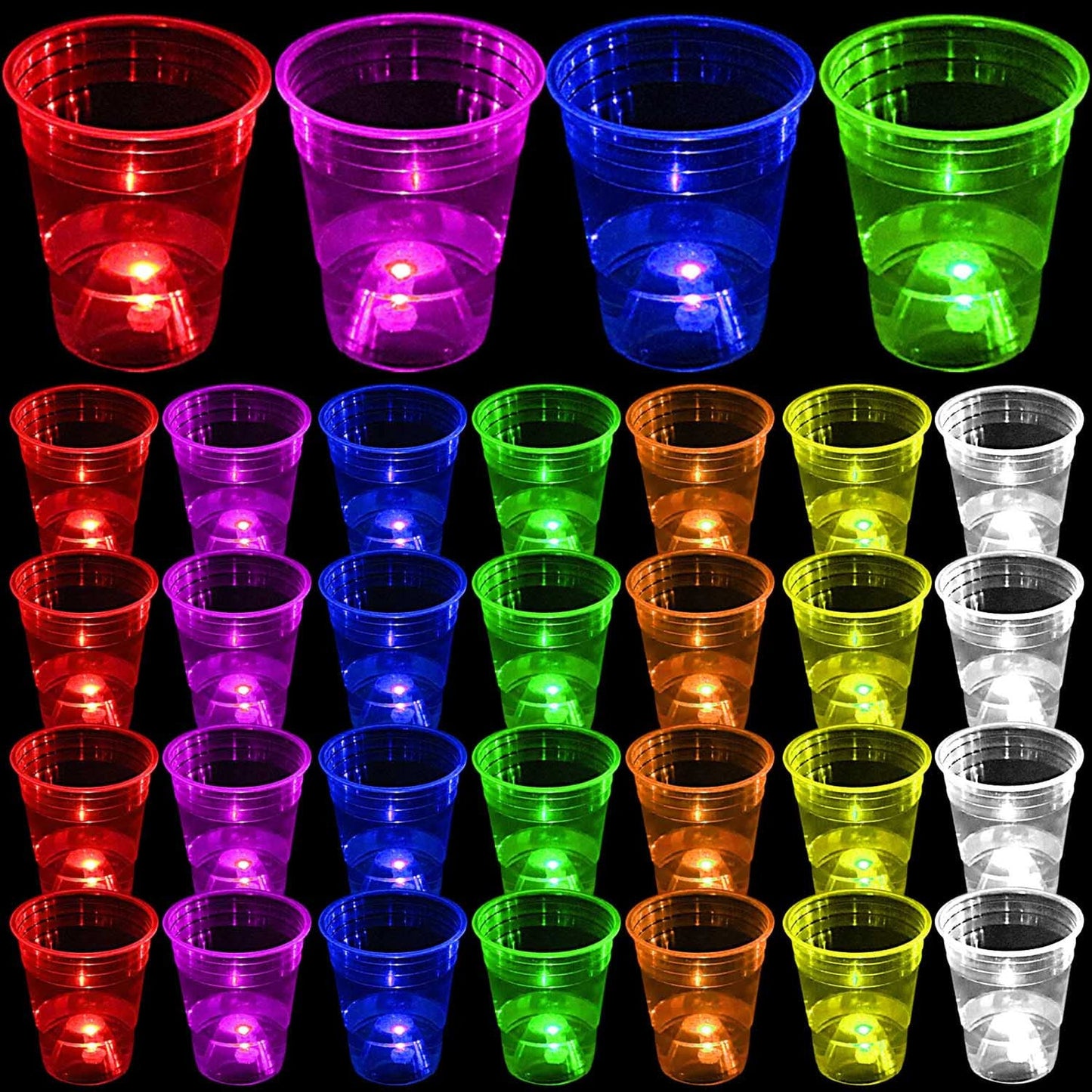Neon Glow Party Cups - 40 Pack 16 oz Plastic Cups for Birthday Party Decorations - 7 Vibrant Colors - Glow In The Dark Cups for 20th-60th Birthdays