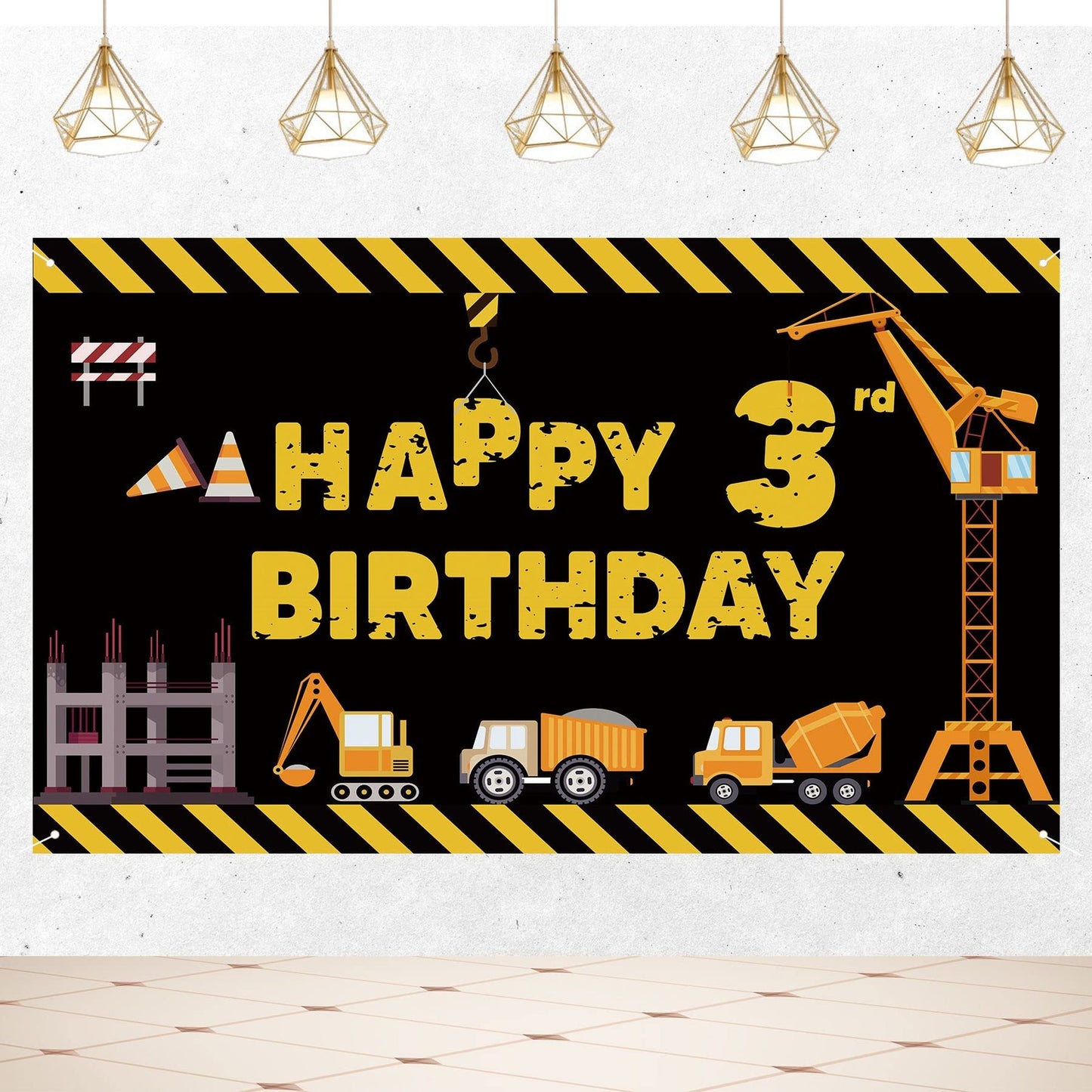 Construction Zone Birthday Party Decorations - Dump Truck Excavator Crane Banner for 3rd Birthday Celebration. Perfect Photo Booth Props for Boys!