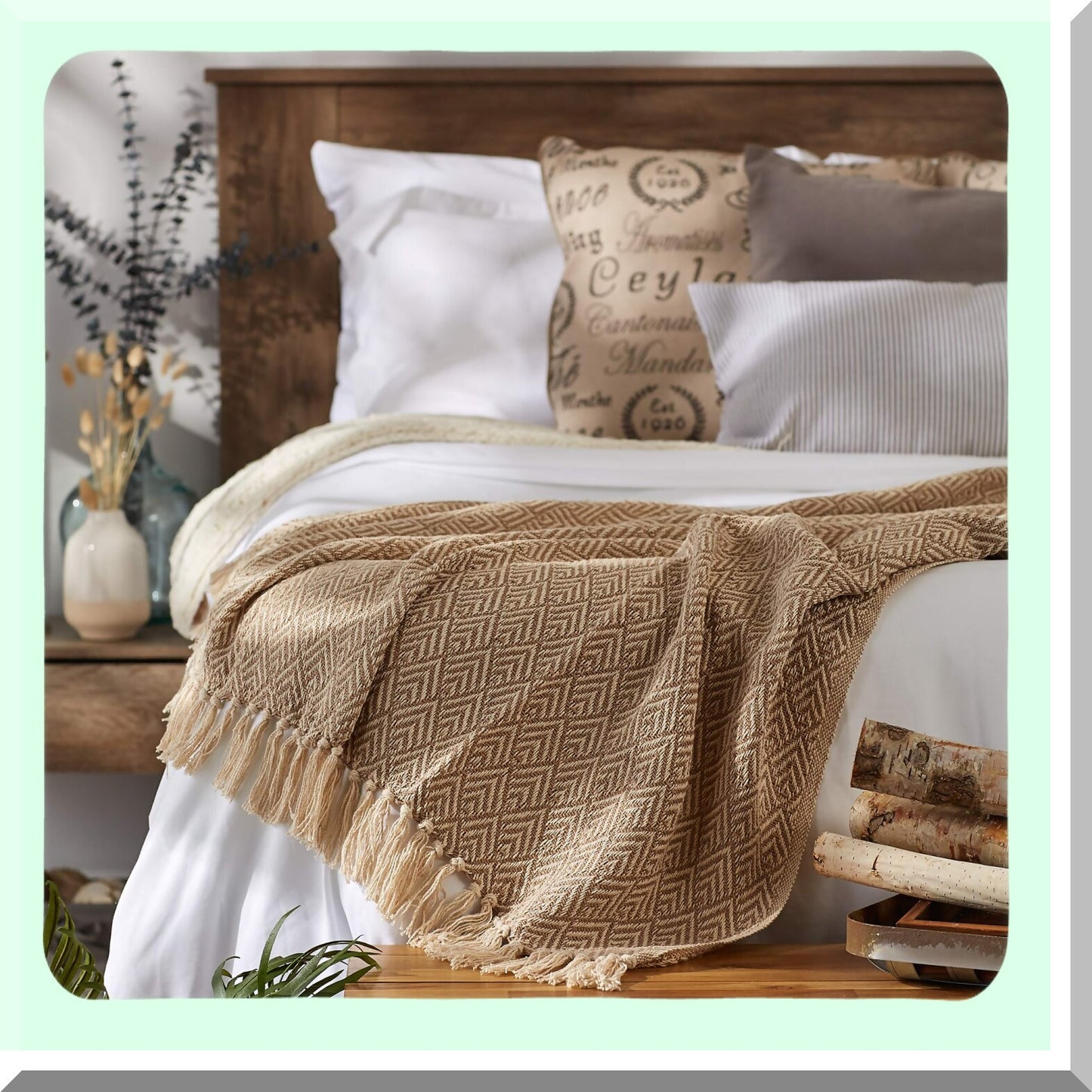 LuxWeave Stone Cotton Diamond Throw - 50x60