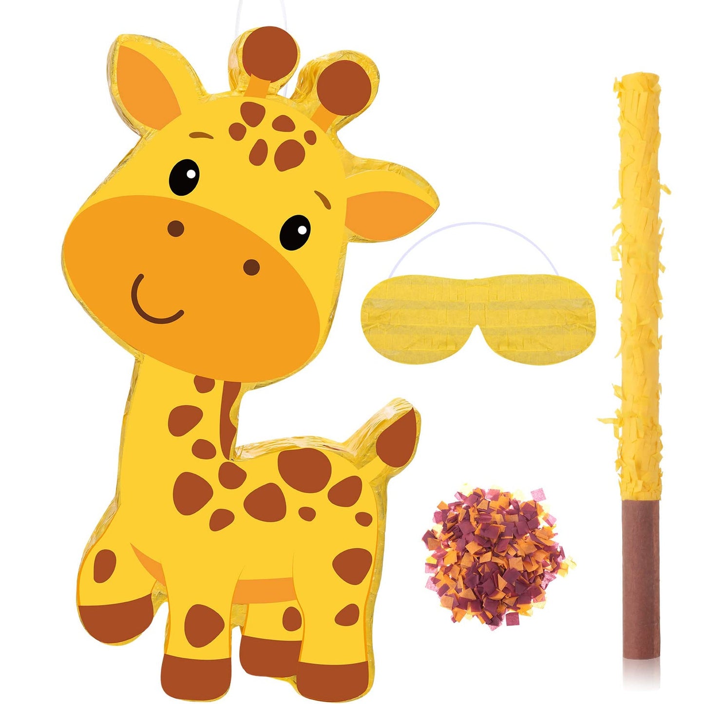 Giraffe Safari Party Pack - Pinata, Blindfold & Bat Set | Jungle Zoo Birthday Supplies for Kids | Boys Girls Baby Shower Favors | 16x11.3x3.2"