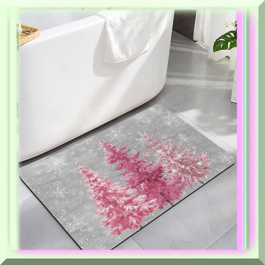Abstract Tree Bath Mat 16"x24" Non Slip Pink Grey