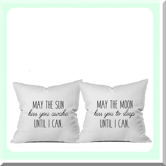 Sun & Moon Kiss Reversible Throw Pillow - 18x18 Long Distance Relationship Gift - Him & Her - Awake & Asleep - Love & Comfort - Decorative Cover