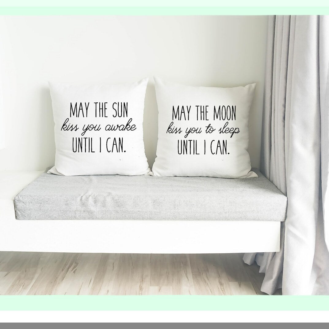 Sun & Moon Kiss Reversible Throw Pillow - 18x18 Long Distance Relationship Gift - Him & Her - Awake & Asleep - Love & Comfort - Decorative Cover