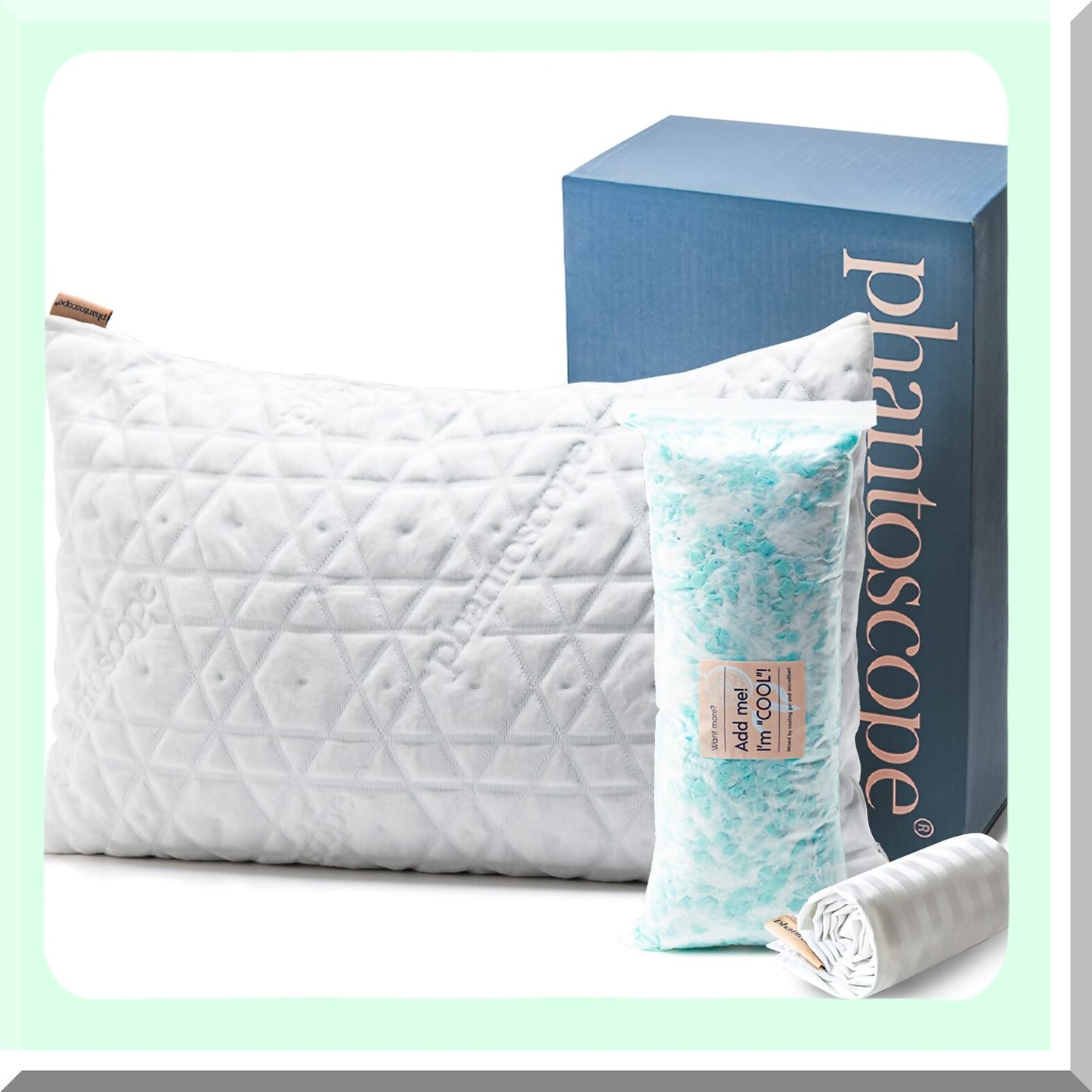 CoolDream Memory Foam Cooling Gel Pillow - Adjustable Firmness Bamboo & Cotton Cover - Queen Size - 1 Pack Gift Package - Hot Sleeper's Choice