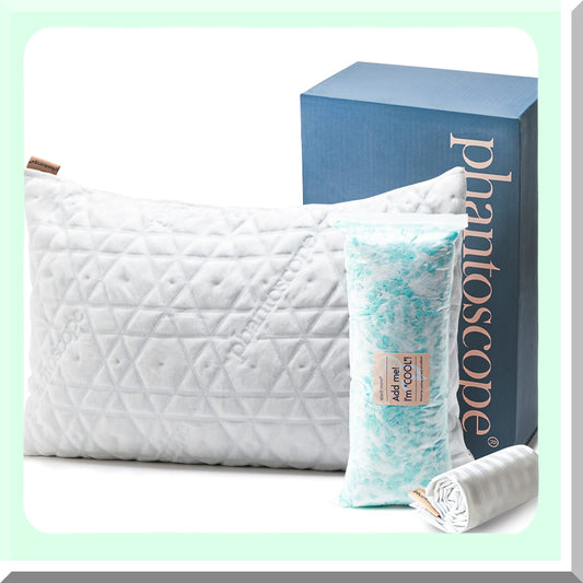 CoolDream Memory Foam Cooling Gel Pillow - Adjustable Firmness Bamboo & Cotton Cover - Queen Size - 1 Pack Gift Package - Hot Sleeper's Choice