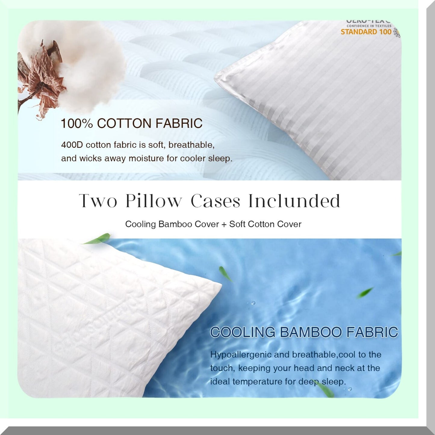 CoolDream Memory Foam Cooling Gel Pillow - Adjustable Firmness Bamboo & Cotton Cover - Queen Size - 1 Pack Gift Package - Hot Sleeper's Choice