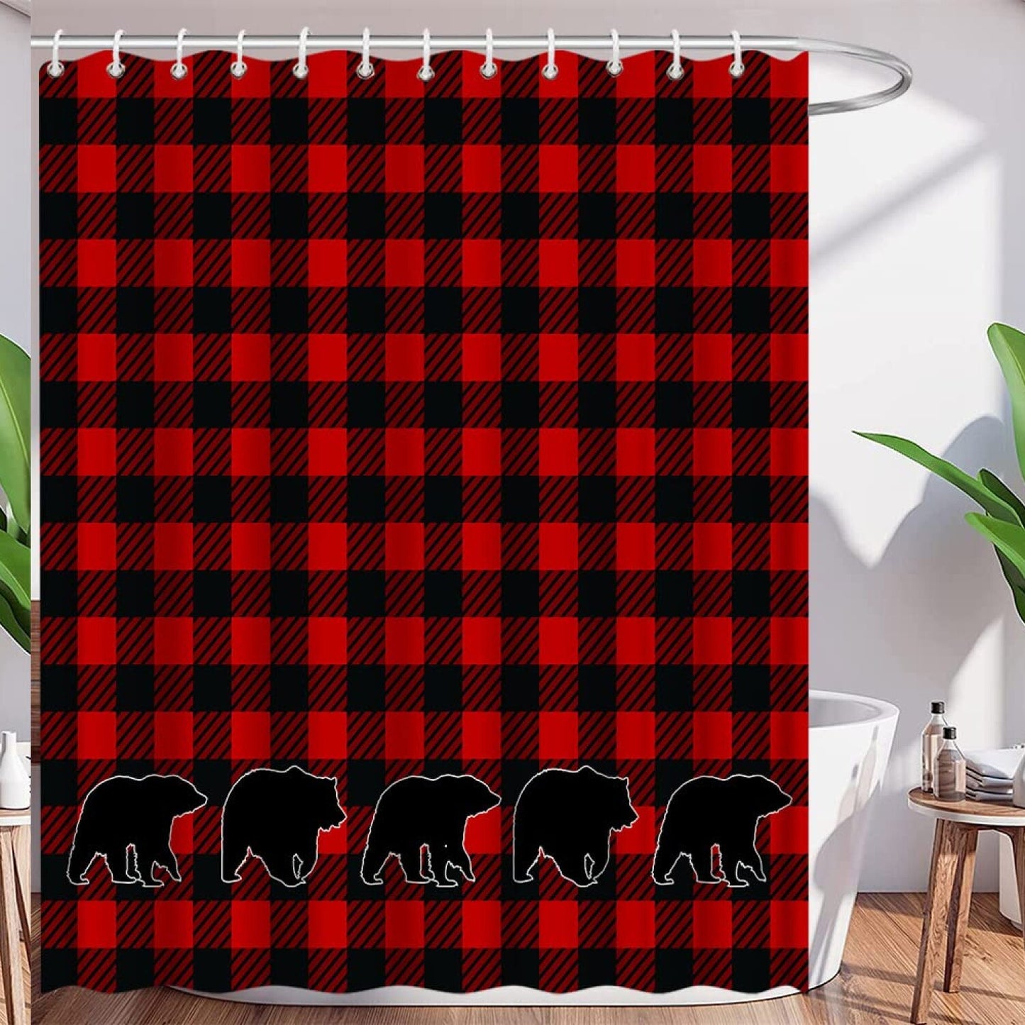 Plaid Bear Shower Curtain 70x70 inches
