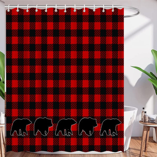 Plaid Bear Shower Curtain 70x70 inches