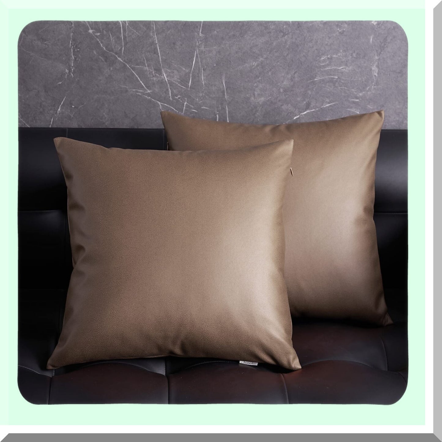 Luxury Leather Cushion Covers - Set of 2 | Decorative Throw Pillow Cases for Sofa | Durable & Comfortable | Ideal for Party/Wedding Decor | Coffee Brown Texture | 20"x20" (50 x 50cm)