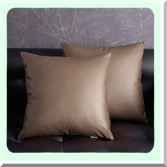Luxury Leather Cushion Covers - Set of 2 | Decorative Throw Pillow Cases for Sofa | Durable & Comfortable | Ideal for Party/Wedding Decor | Coffee Brown Texture | 20"x20" (50 x 50cm)