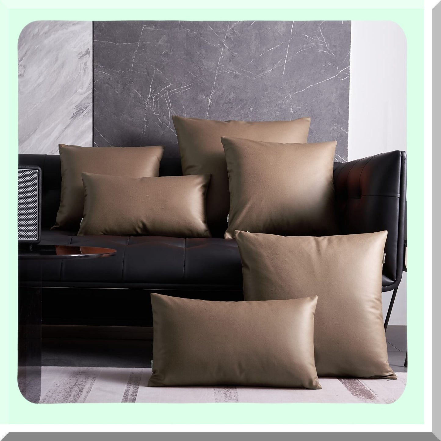 Luxury Leather Cushion Covers - Set of 2 | Decorative Throw Pillow Cases for Sofa | Durable & Comfortable | Ideal for Party/Wedding Decor | Coffee Brown Texture | 20"x20" (50 x 50cm)