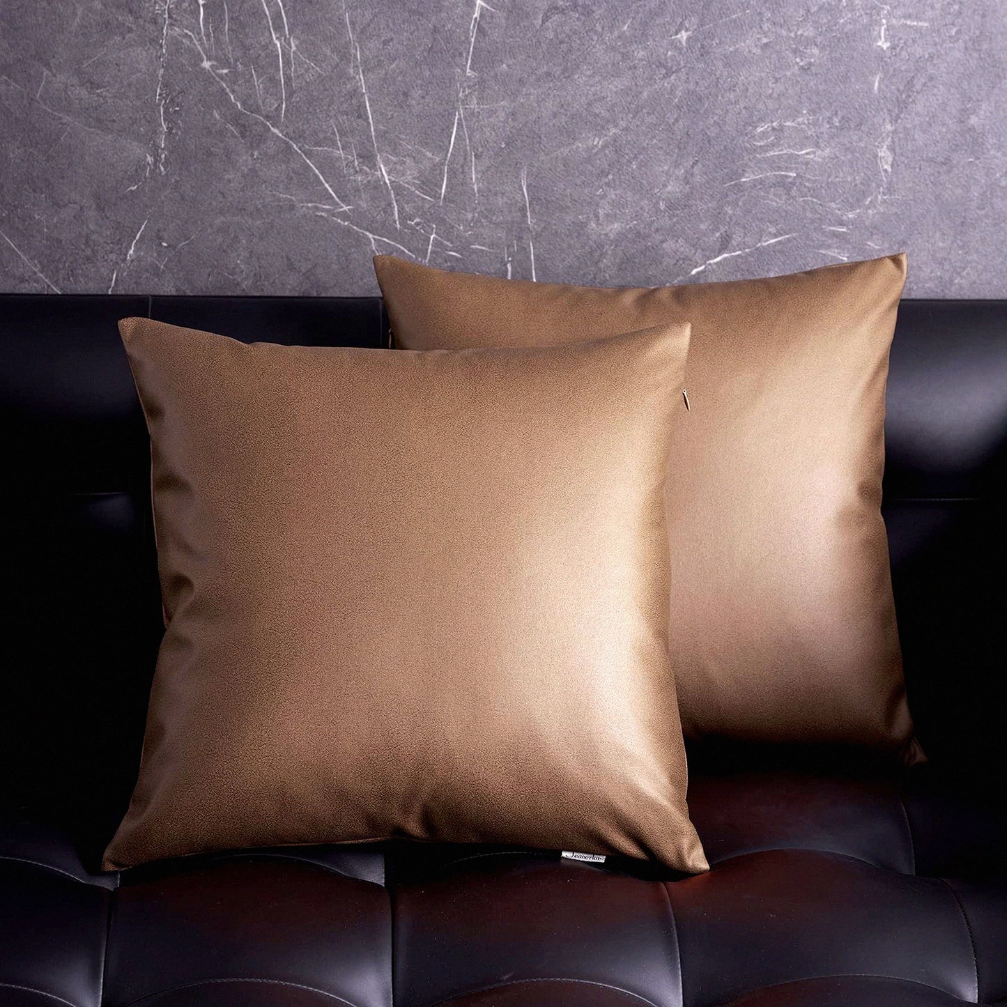 Luxury Leather Cushion Covers - Set of 2 | Decorative Throw Pillow Cases for Sofa | Durable & Comfortable | Ideal for Party/Wedding Decor | Coffee Brown Texture | 20"x20" (50 x 50cm)