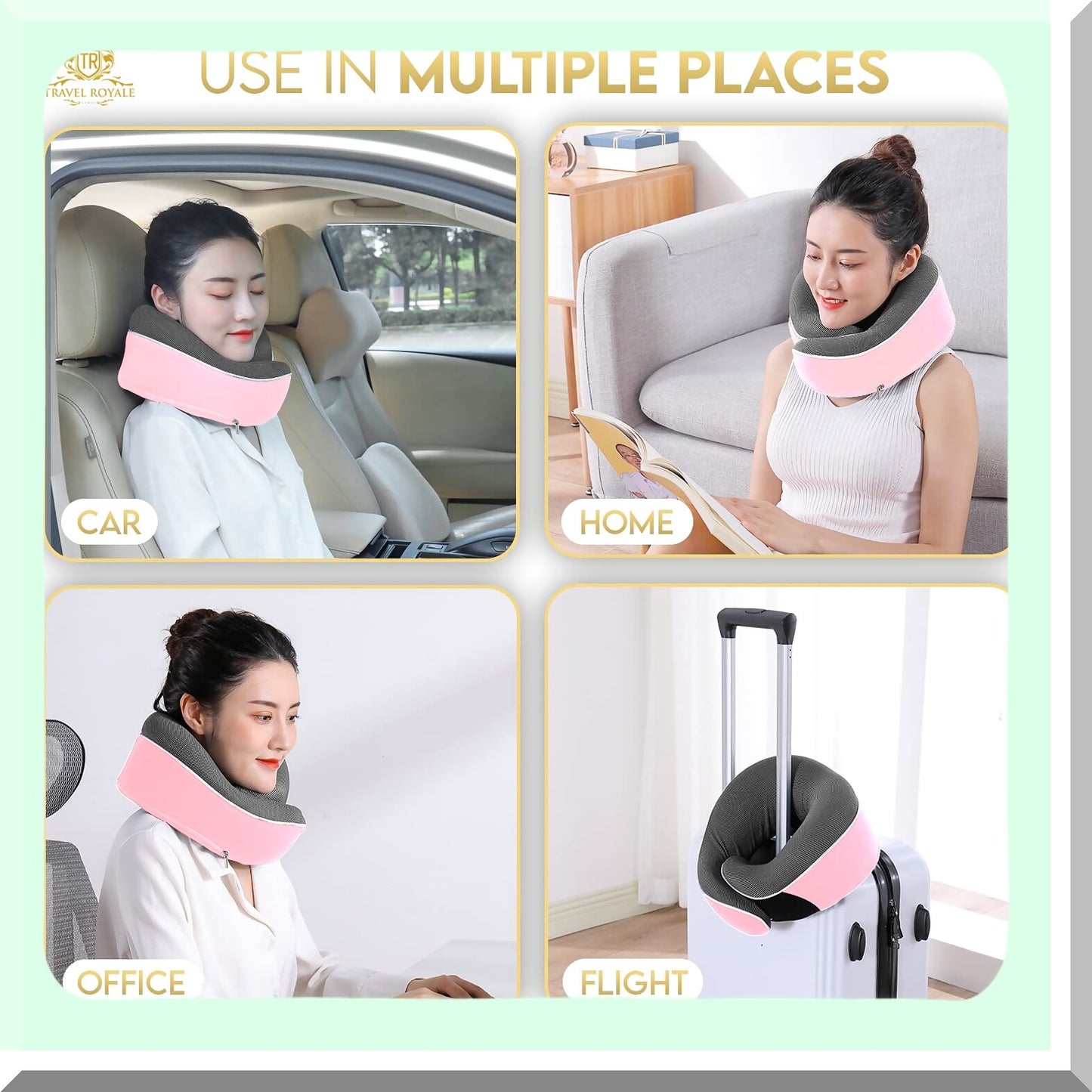 360 Support Memory Foam Neck Pillow - Adjustable Head, Chin, and Neck Support for Airplanes, Cars, and Home - Ergonomic Design with Full Neck Surround - Includes Bundle Cover and Earplugs - Pink