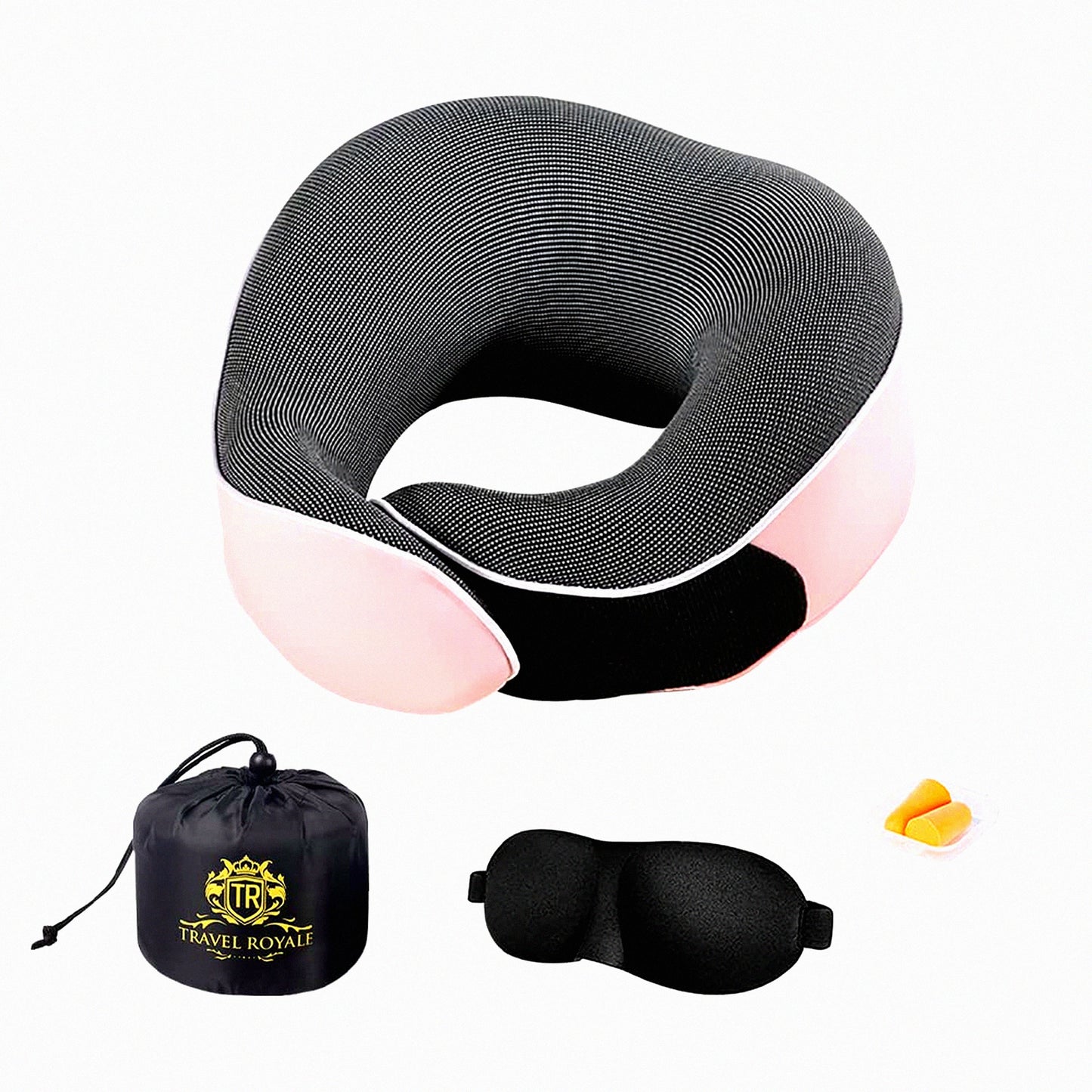 360 Support Memory Foam Neck Pillow - Adjustable Head, Chin, and Neck Support for Airplanes, Cars, and Home - Ergonomic Design with Full Neck Surround - Includes Bundle Cover and Earplugs - Pink