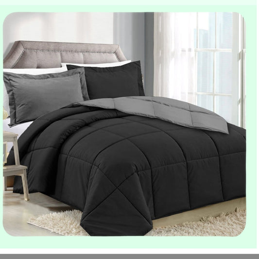 PlushDreams All Season Down Alternative Comforter Set - Luxury Box Stitched Duvet Insert in Black Gray - King/Queen Size - Hypoallergenic & Cozy