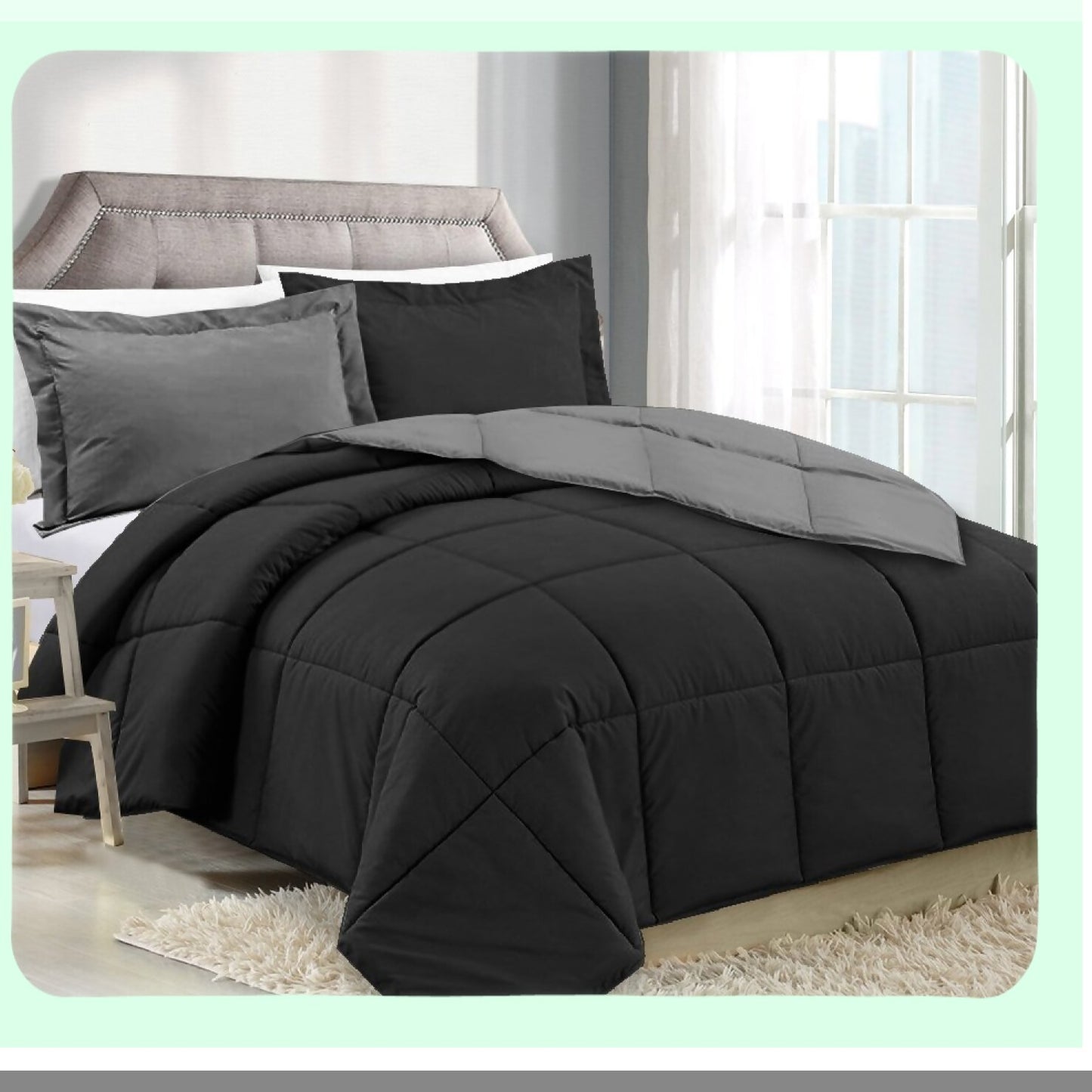 PlushDreams All Season Down Alternative Comforter Set - Luxury Box Stitched Duvet Insert in Black Gray - King/Queen Size - Hypoallergenic & Cozy