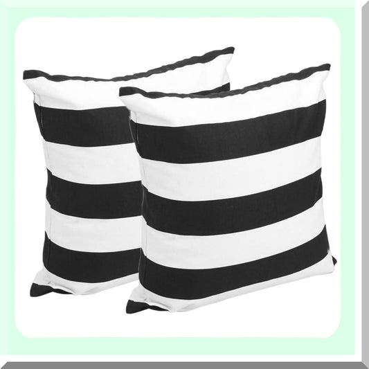Velvet Stripe Pillowcase Set - Soft Square Throw Pillow Covers for Couch - Decorative Home Decor Gift - Black White Pattern - 18 Inch x 18 Inch