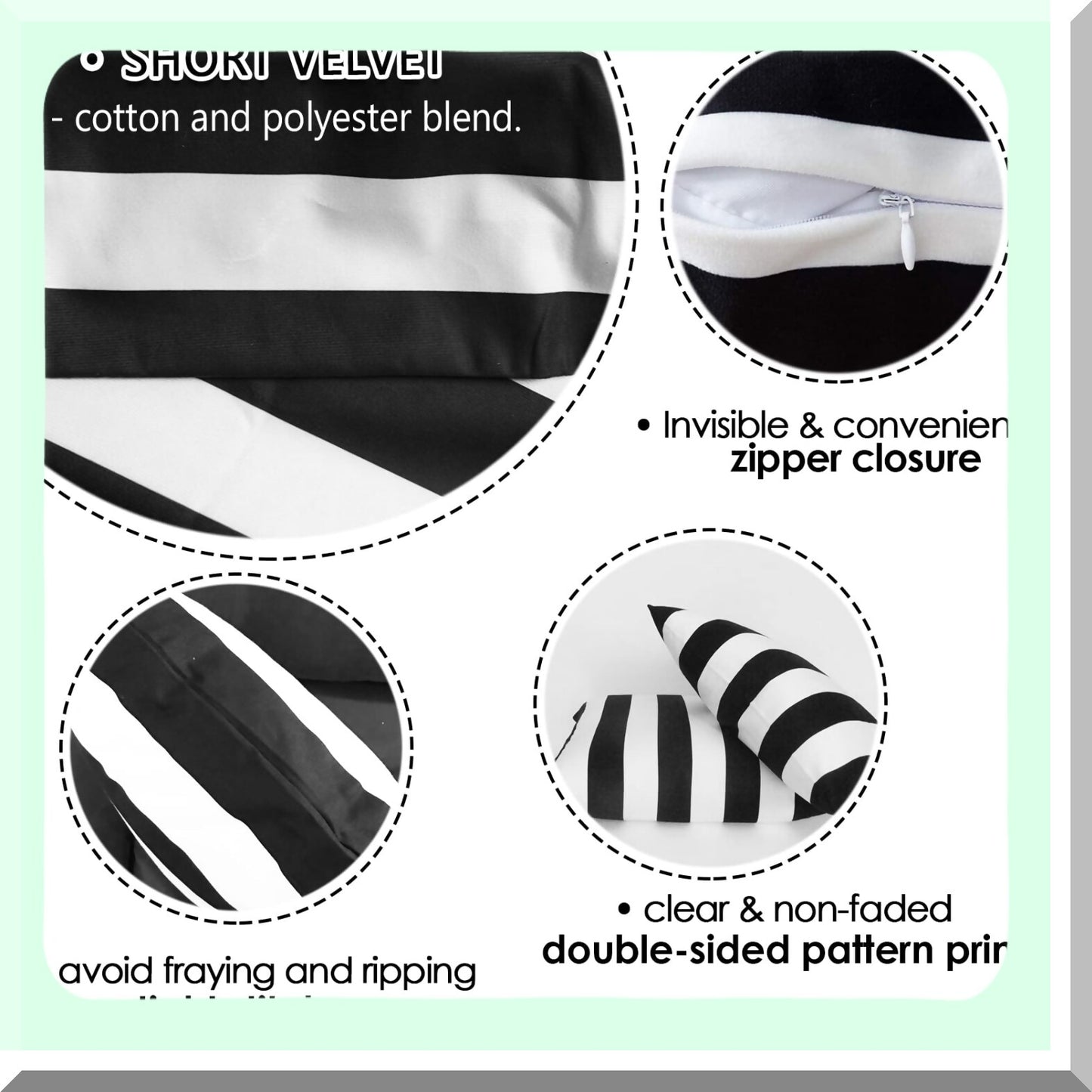 Velvet Stripe Pillowcase Set - Soft Square Throw Pillow Covers for Couch - Decorative Home Decor Gift - Black White Pattern - 18 Inch x 18 Inch