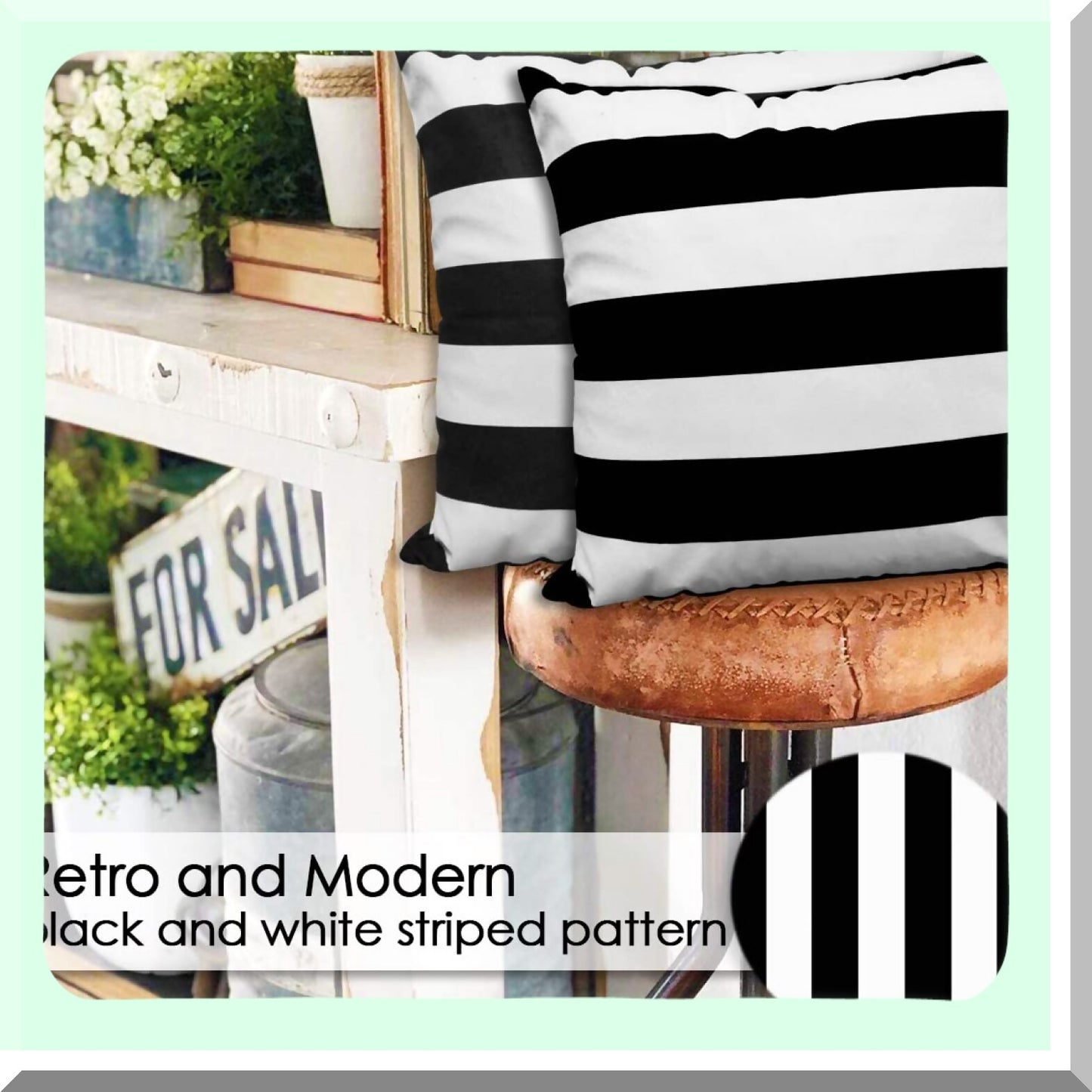 Velvet Stripe Pillowcase Set - Soft Square Throw Pillow Covers for Couch - Decorative Home Decor Gift - Black White Pattern - 18 Inch x 18 Inch