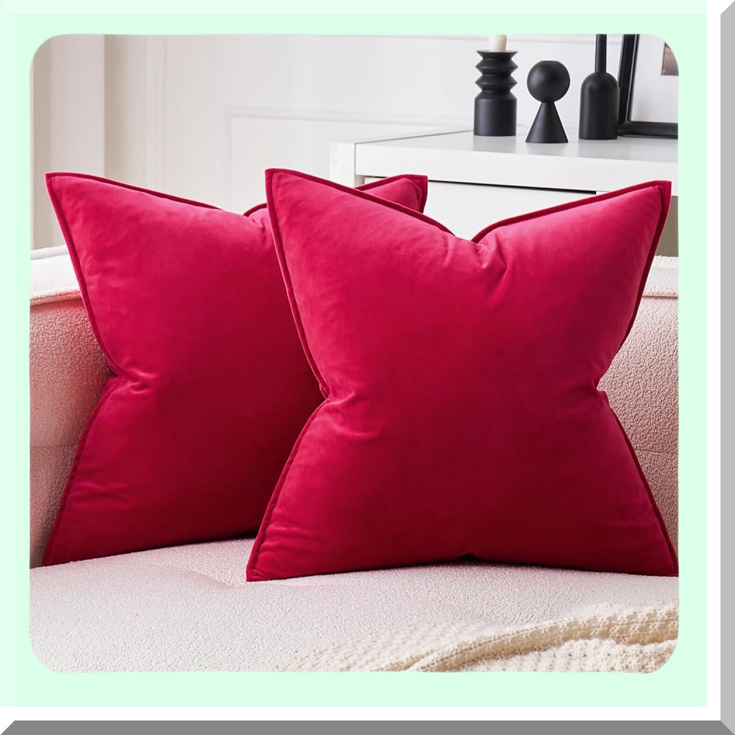 Velvet Cozy Cushion Covers - Set of 2 Soft Decorative Pillowcases for Sofa Couch, Bedroom Home Decor - 20x20 Inch Red Square Pillow Covers
