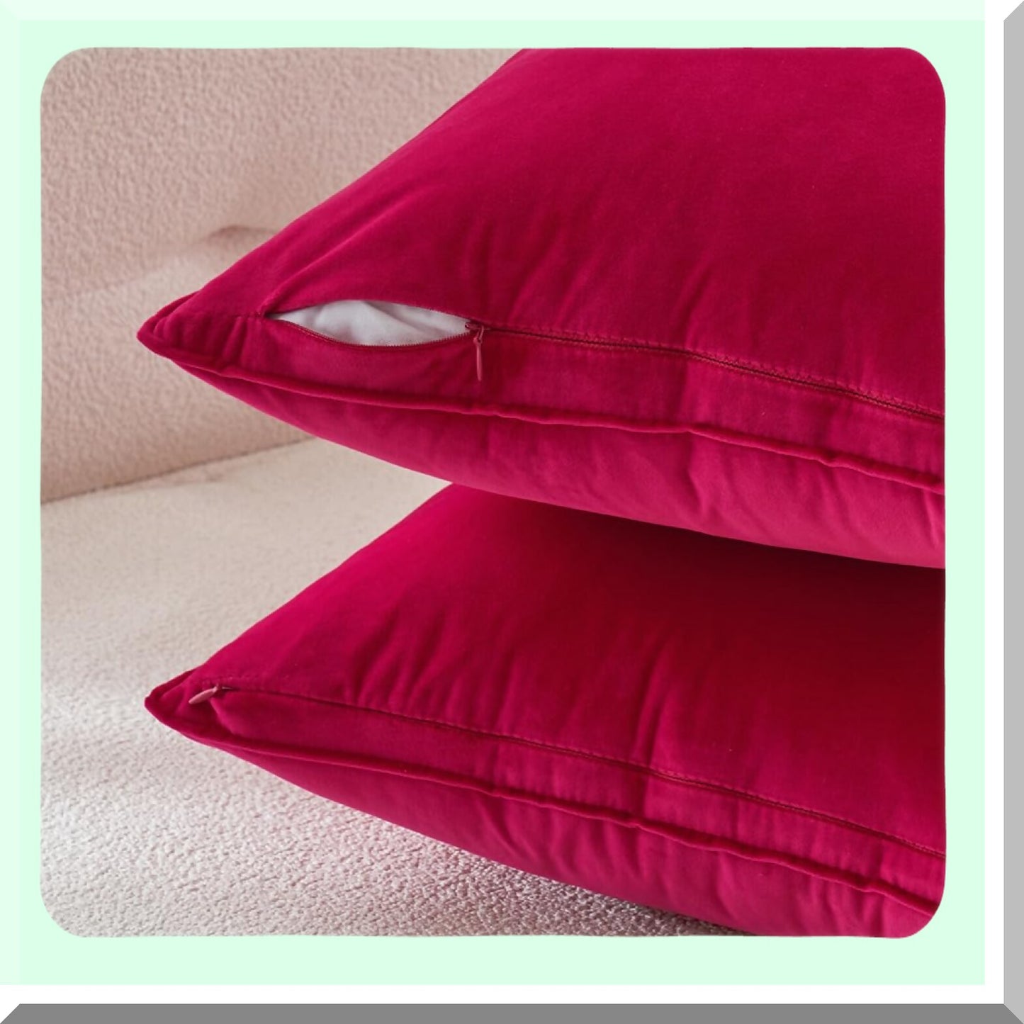 Velvet Cozy Cushion Covers - Set of 2 Soft Decorative Pillowcases for Sofa Couch, Bedroom Home Decor - 20x20 Inch Red Square Pillow Covers