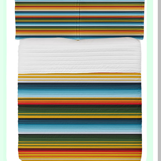 Sunshine Dreams Microfiber Bedspread Set - Mexican Inspired Handwoven Stripes Comforter with Pillow Shams - Queen Size Yellow Bedding Set