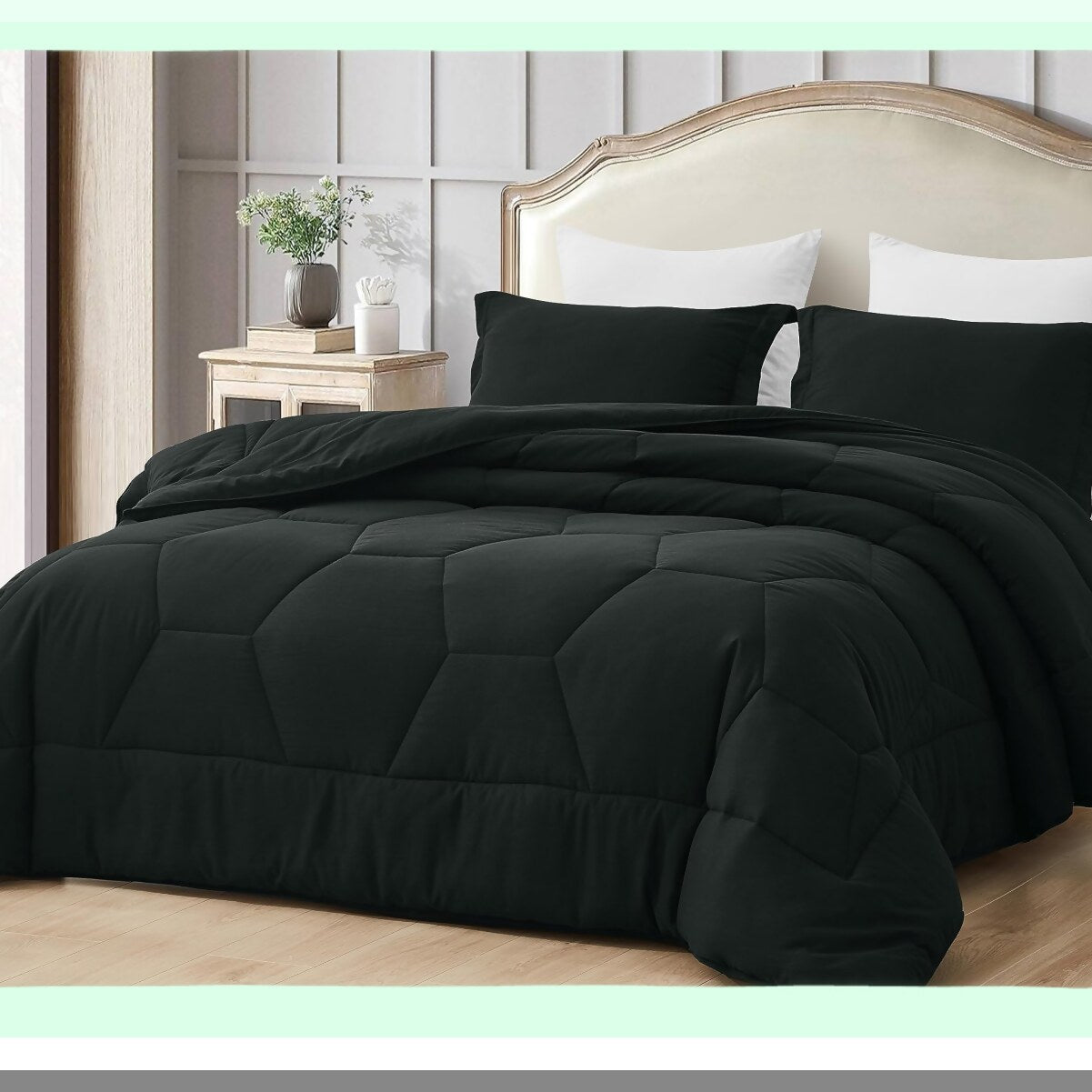 Honeycomb Geometric Oversized Comforter Set - Fluffy Soft Lightweight Bedding - Stone-Washed Microfiber - All Season 3-Piece Quilted Set