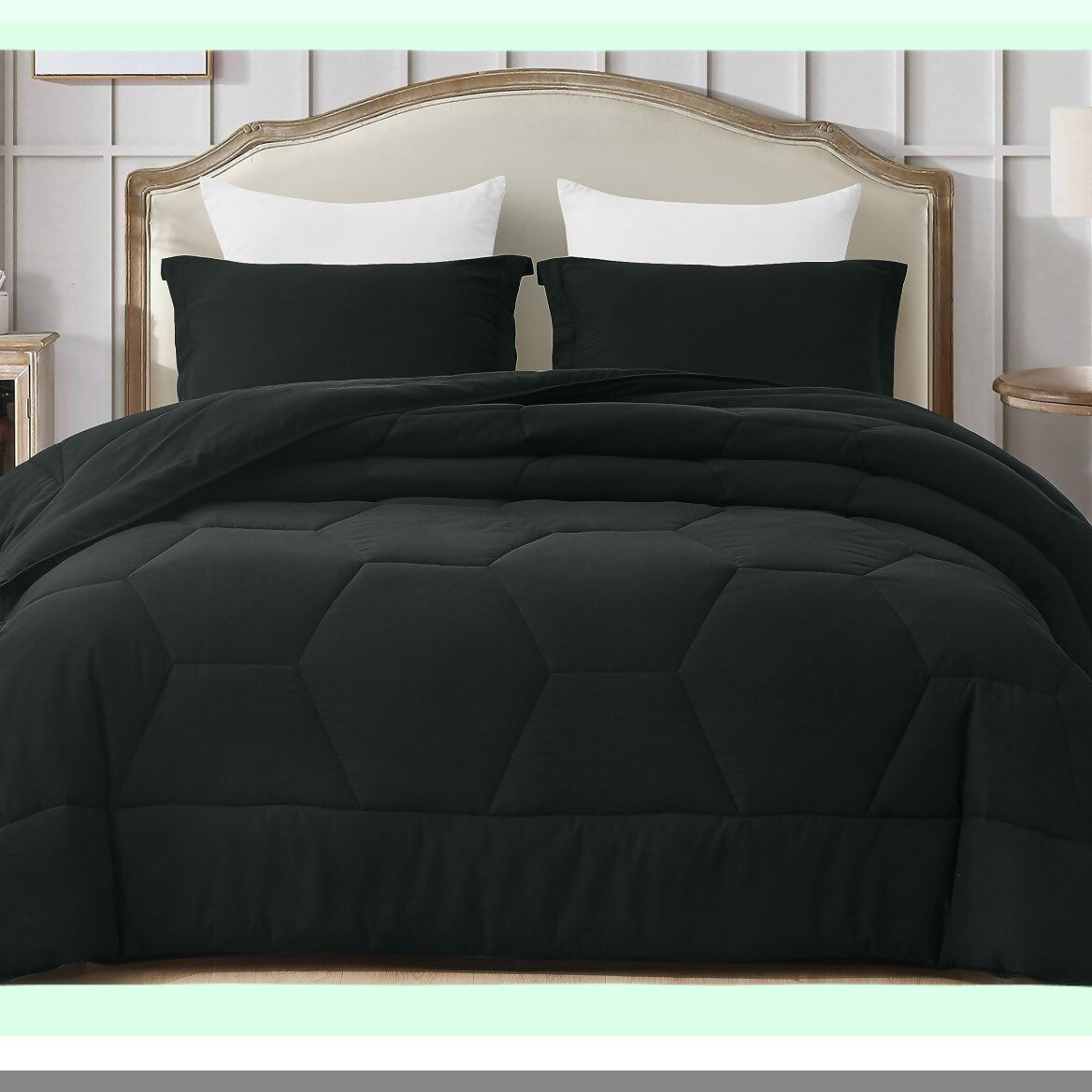 Honeycomb Geometric Oversized Comforter Set - Fluffy Soft Lightweight Bedding - Stone-Washed Microfiber - All Season 3-Piece Quilted Set