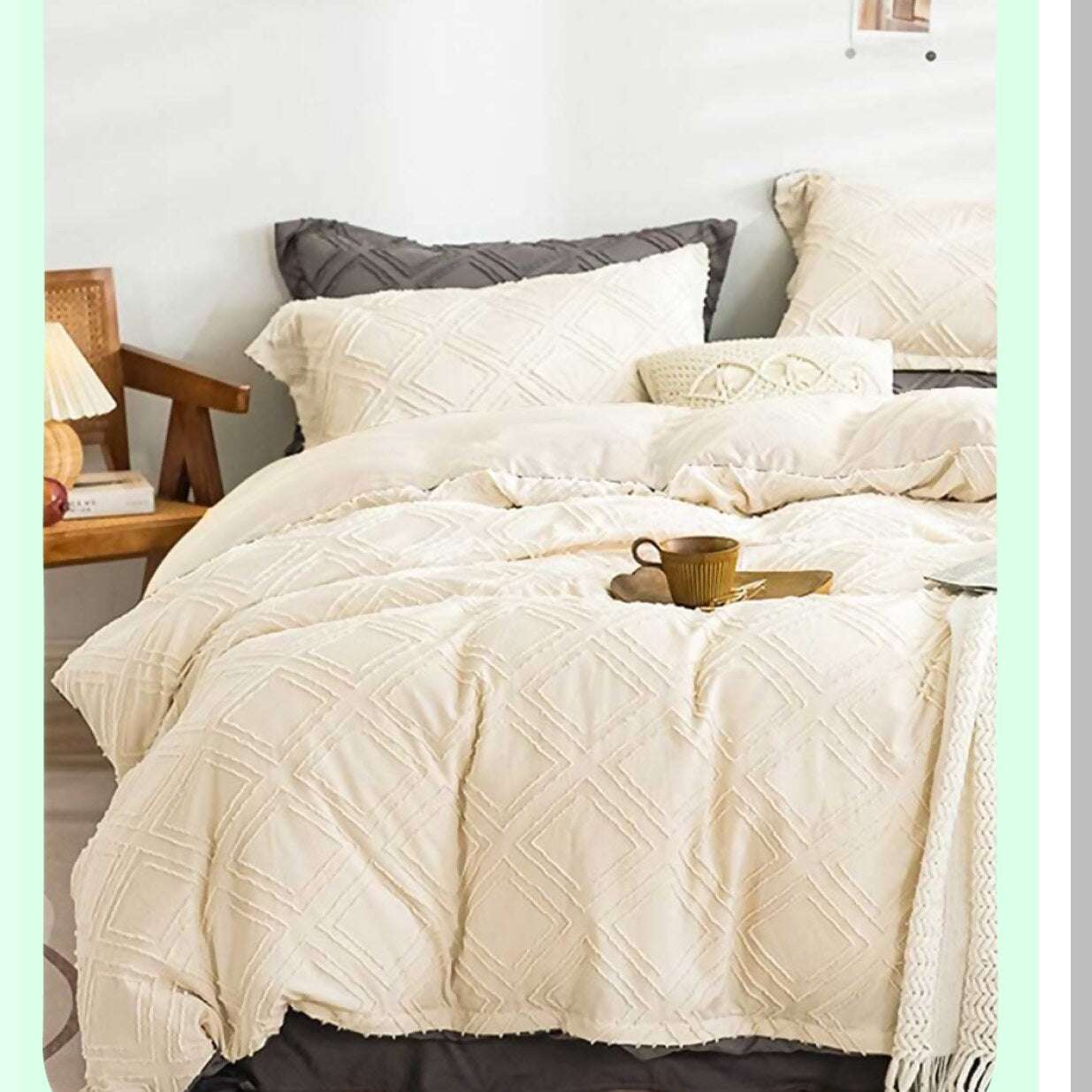 Boho Chic Geometry Comforter Set - Soft Beige Tufted Jacquard Down Alternative Microfiber Bedding for Modern Farmhouse Style - All Season Duvet for Women & Men - 3pc Cream Tan, Size 104 x 90