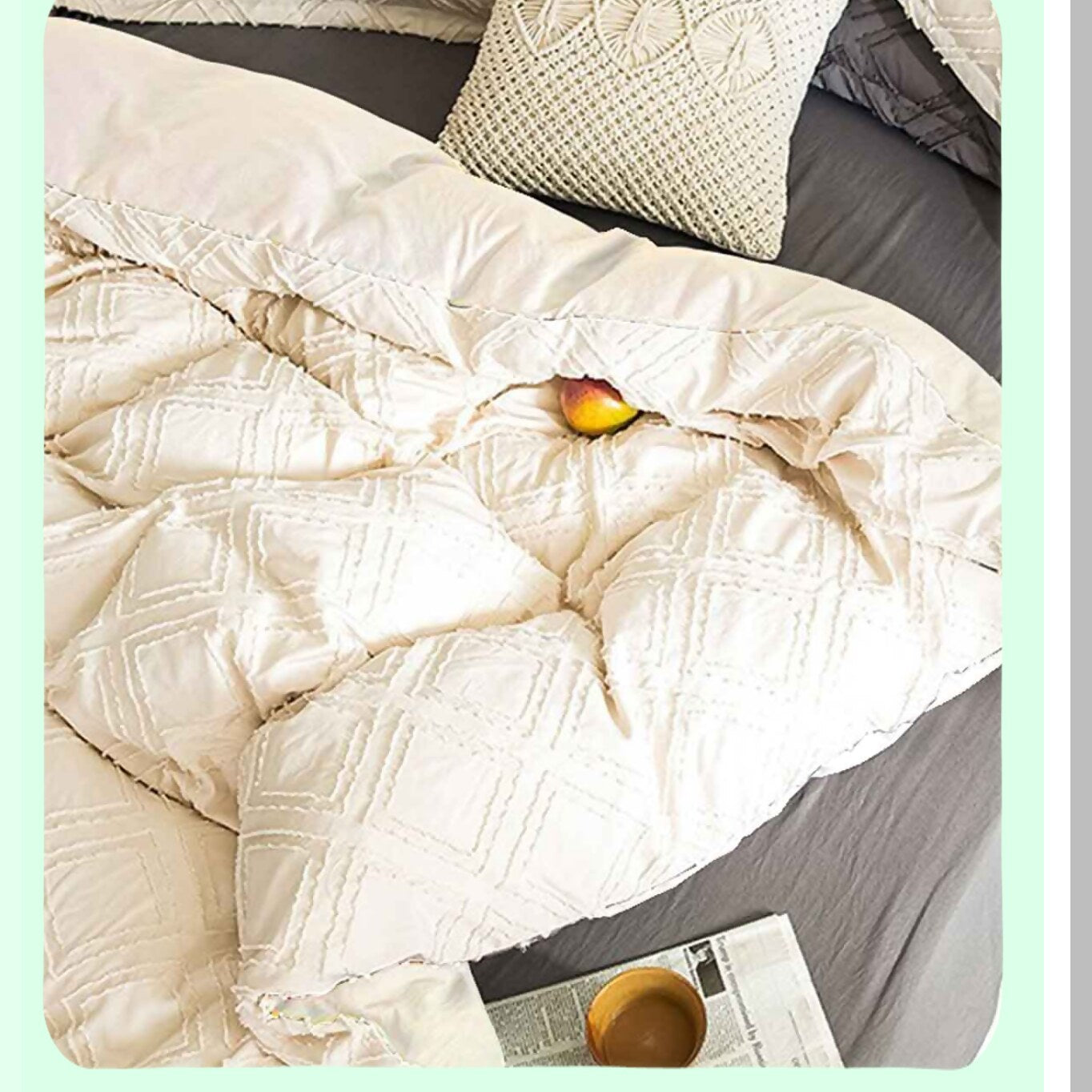 Boho Chic Geometry Comforter Set - Soft Beige Tufted Jacquard Down Alternative Microfiber Bedding for Modern Farmhouse Style - All Season Duvet for Women & Men - 3pc Cream Tan, Size 104 x 90