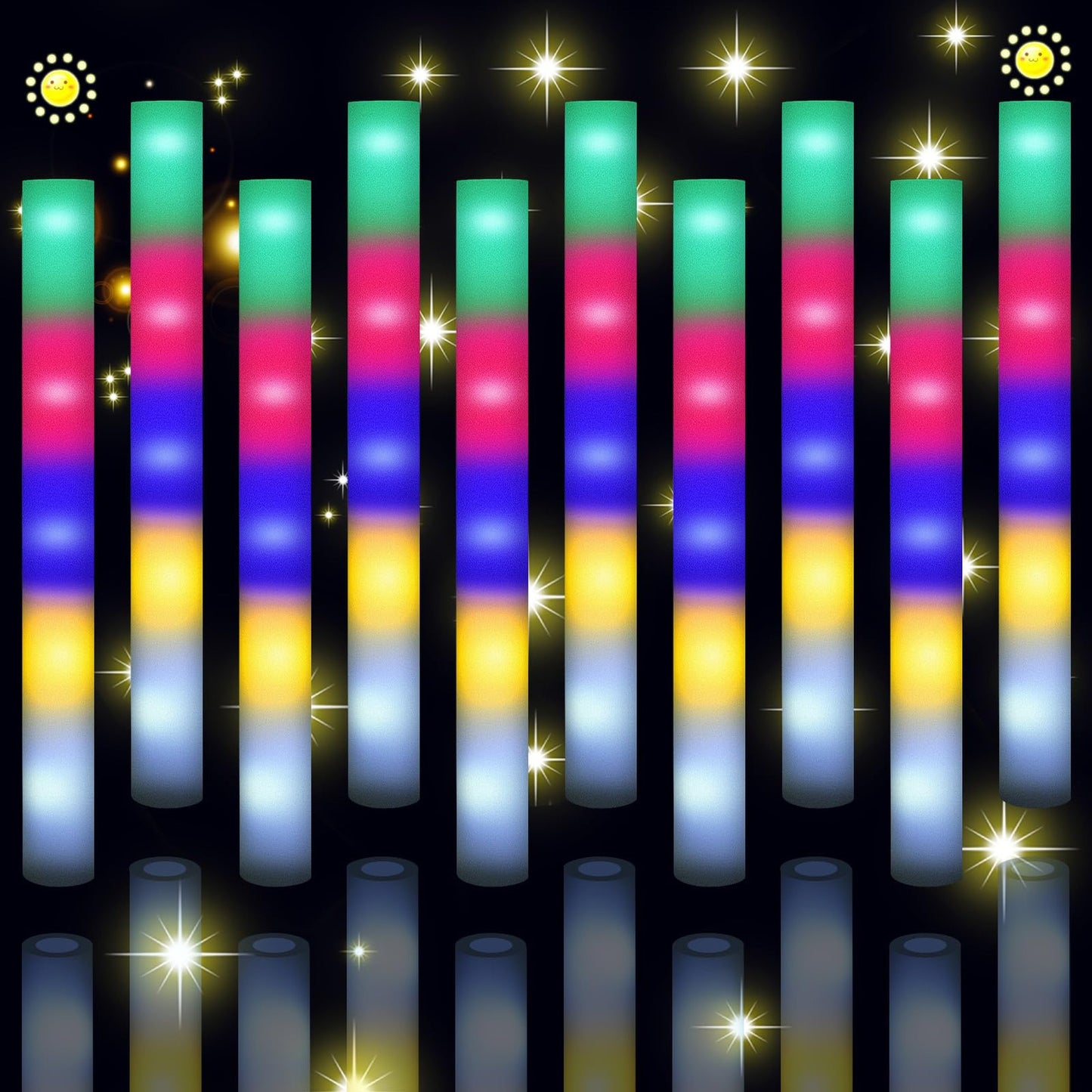 Large 16 Inch LED Foam Glow Sticks with 5 Flashing Colors for Parties