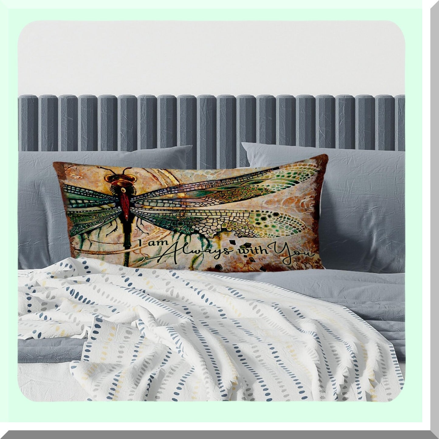 Dragonfly Blessings Throw Pillow - Inspirational Christian Decor - Memorial Gift for Her - Always with You Cushion Cover - 12x20 Inch