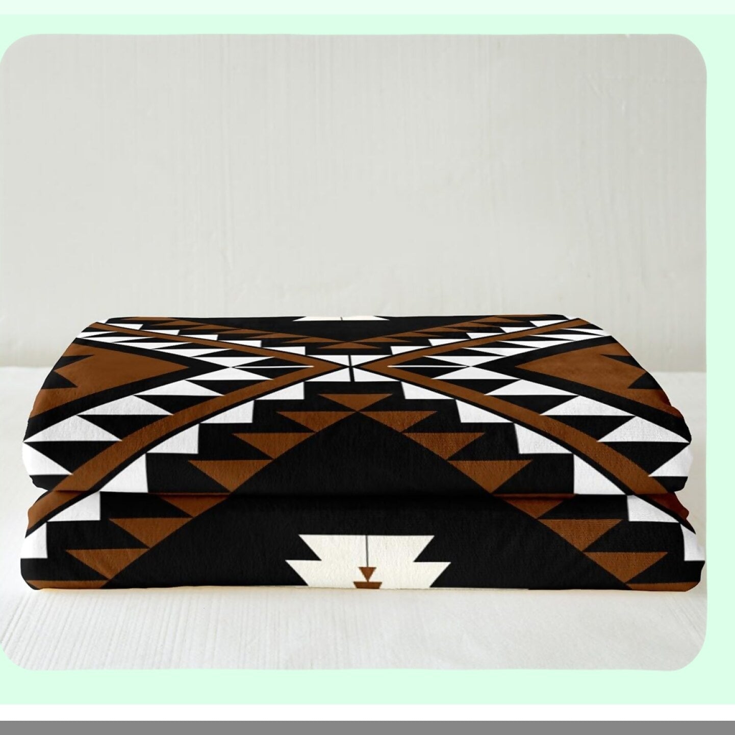 Southwestern Diamond Sherpa Throw - Rustic Bohemian Fleece Blanket for Men, Ethnic Mexican Geometric Flannel, Farmhouse Room Decor, 50"x60" Brown Black White